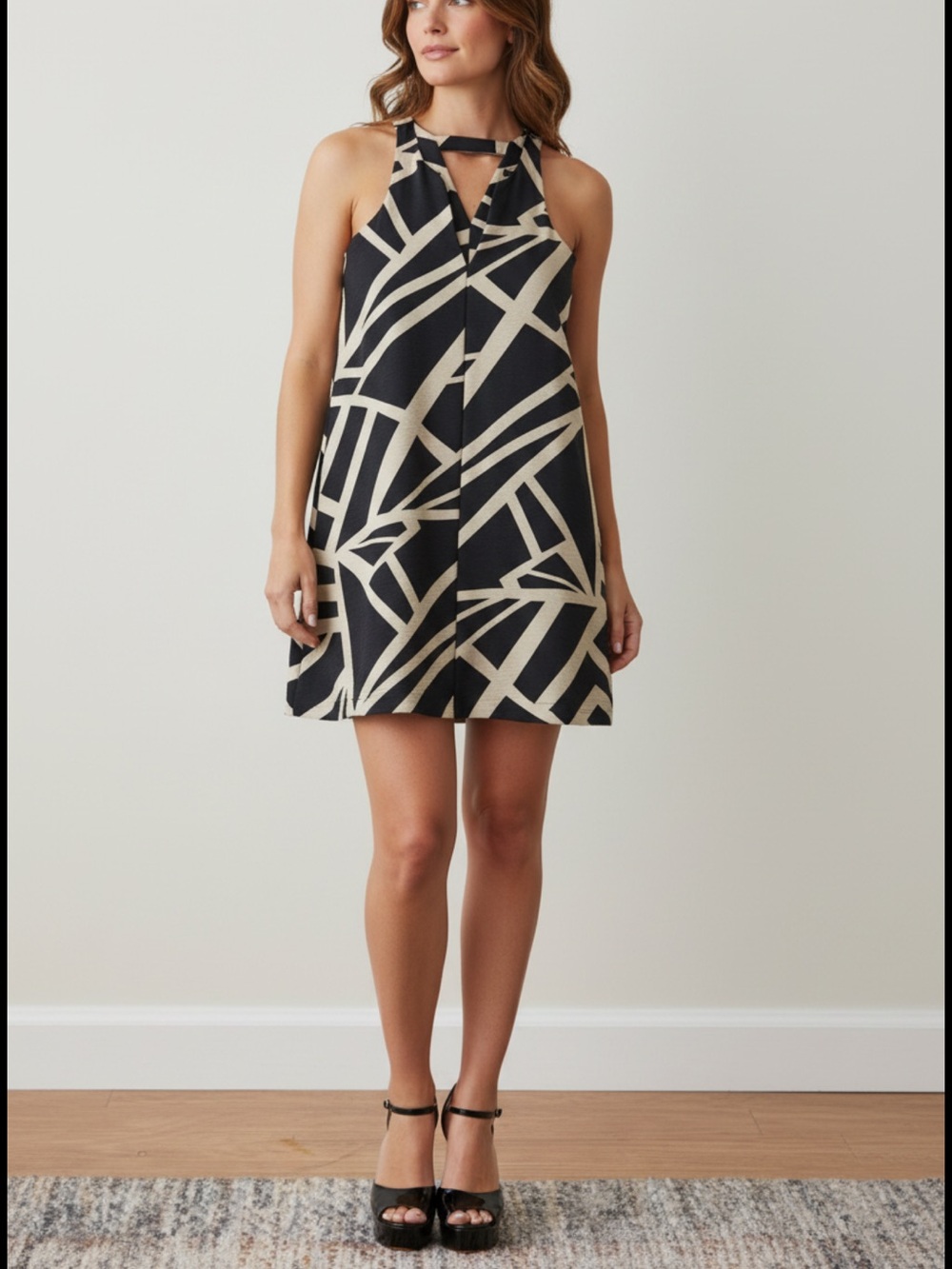 Banana Republic Trapeze Mini Dress Black/Cream Size Small